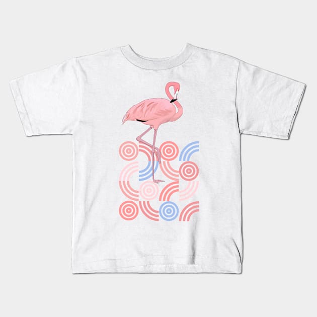 Retro Shapes Midcentury Modern Style Flamingo Kids T-Shirt by TammyWinandArt